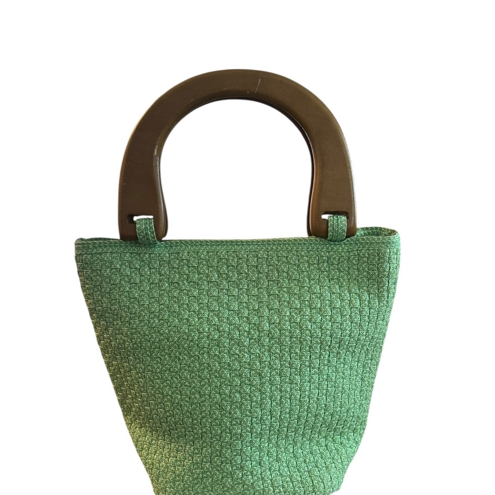 Talbots wooden handle bucket bag with snap closure. Green